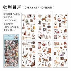 JIANQI 6pcs Literary Retro Stickers PET Materials DIY Scrapbooking Art Collage Stationery Planner Decor Diary Stickers (Online Order Only)