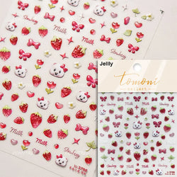 Pink Juicy Strawberry Fruit Cutting Line Ribbon Bowknot Star Happy Sweet Lovely Fruits Delicate Nail Art Stickers Manicure Decal (ONLINE ORDER ONLY)