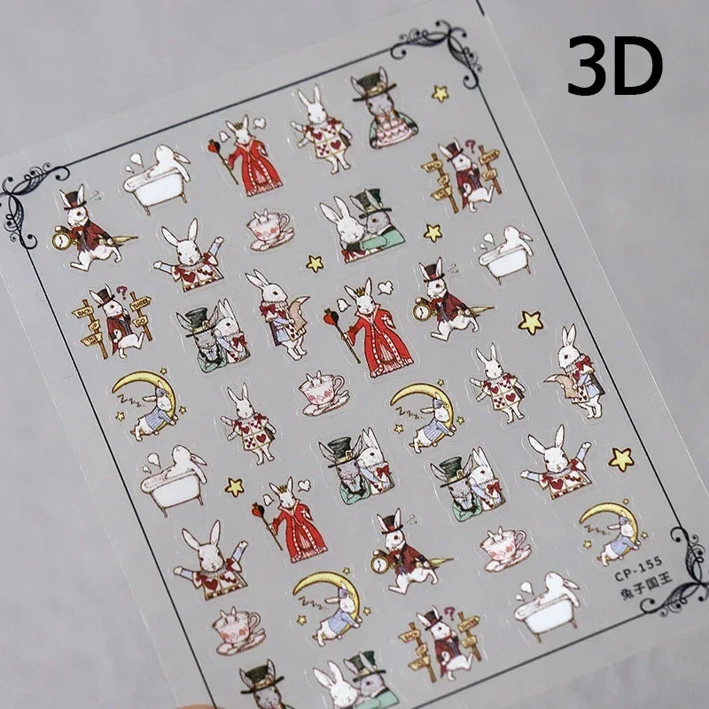 Poker Red Love Heart Square Grid Star Moon Card Pattern Spade Retro 3D Self Adhesive Nail Art Decoration Sticker Manicure Decals (Online Order Only)