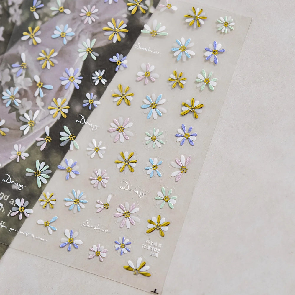 Colourful Daisy Cosmos Hot Stamping Petal Delicate and Pretty Plant Self Adhesive Nail Art Decoration Stickers Manicure Decals (ONLINE ORDER ONLY)