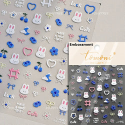 Cute Rabbit Fan Peach Blossom Teacup Lollipop Strawberry Star Cherry Hat Soft Embossed Adhesive Nail Art Stickers Manicure Decal (ONLINE ORDER ONLY)