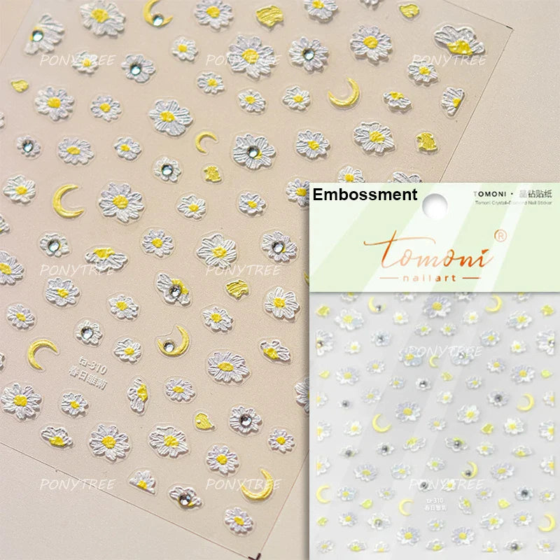 Embossed Shiny Vigor Sunflower Turnsole Vitality Butterfly Daisy Oil Painting Plant 5D Adhesive Nail Art Sticker Manicure Decals (ONLINE ORDER ONLY)