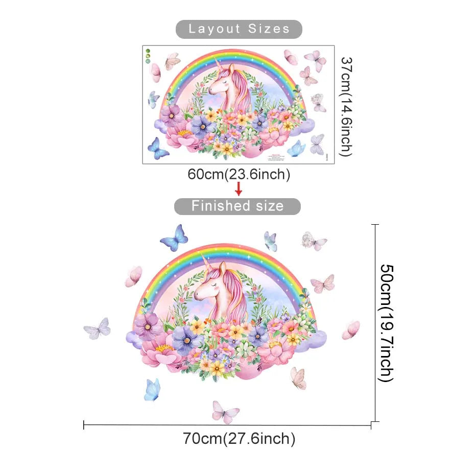 Unicorn Rainbow Butterfly Wall Stickers - Waterproof Removable PVC Kids Room Decor (Online Order Only)