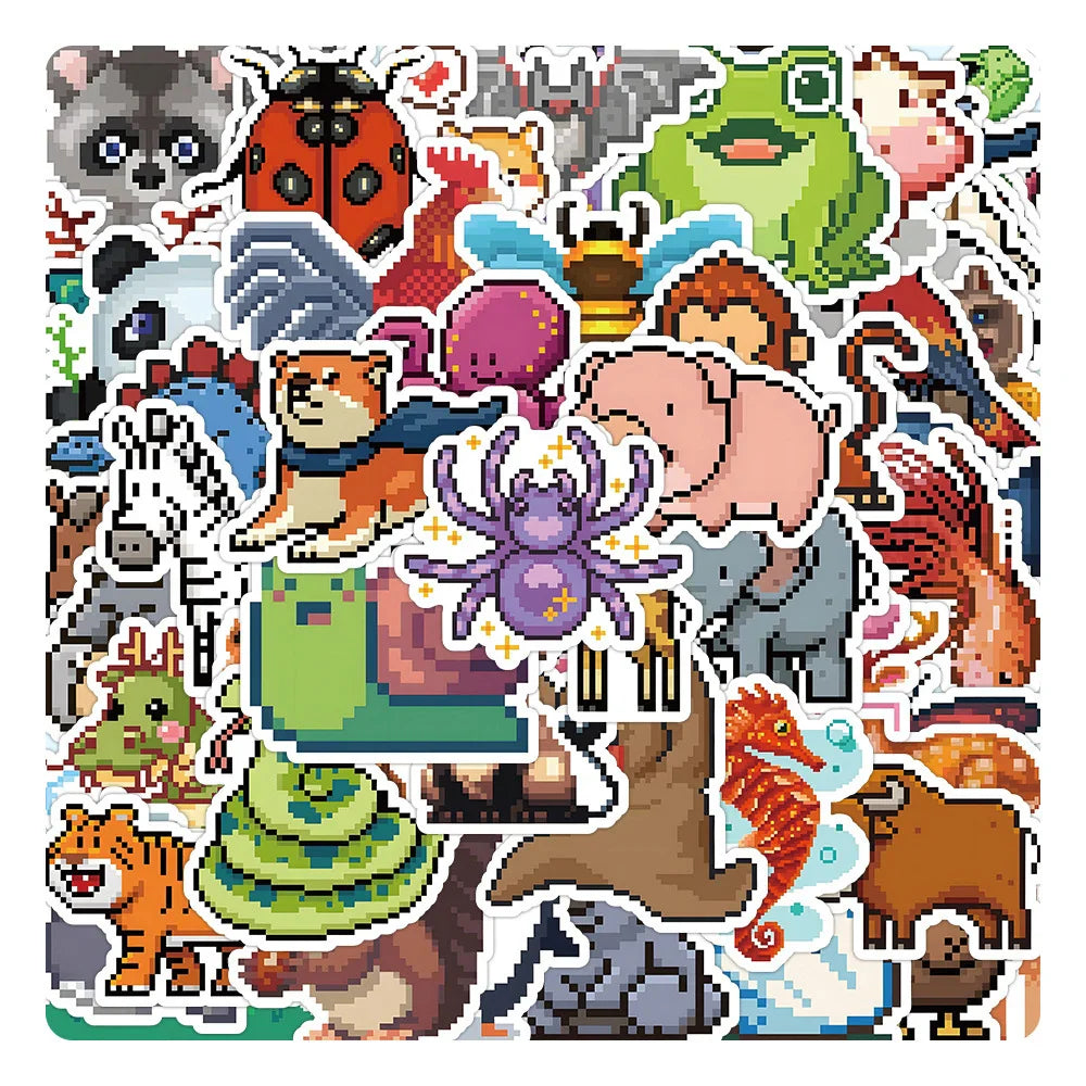 Pixel Animal Cartoon Stickers - 10/30/60pcs for Laptop, Suitcase, Phone, Notebook, Kids Toys (Online Order Only)