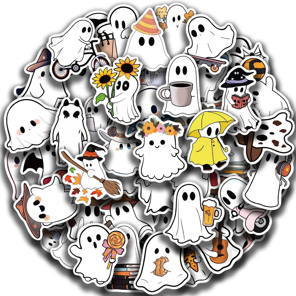 50pcs Funny Cartoon Ghost Stickers For Luggage Guitar Phone Diary Waterproof Graffiti Kids Toy DIY Cute Spooky Laptop Decals﻿ (ONLINE ORDER ONLY)