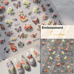 Dried Flowers Rose Butterfly Love Heart Golden Stroke Flying Crane Silver Adhesive Nail Art Stickers Rhinestone Manicure Decals (ONLINE ORDER ONLY)