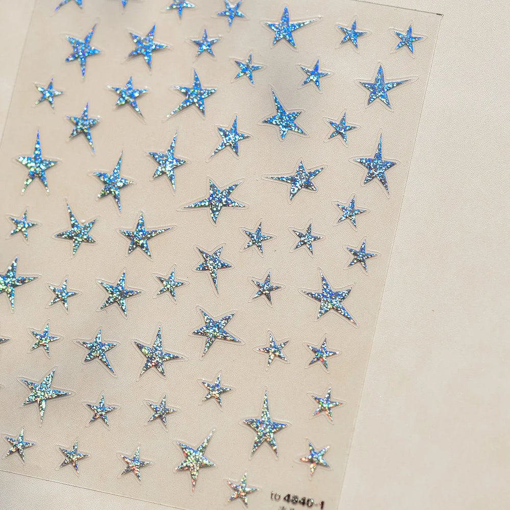 Irregular Stars Red Silver Five-pointed Star Meteor Shiny 5D Self Adhesive Nail Art Stickers Romantic Rhinestone Manicure Decals (ONLINE ORDER ONLY)