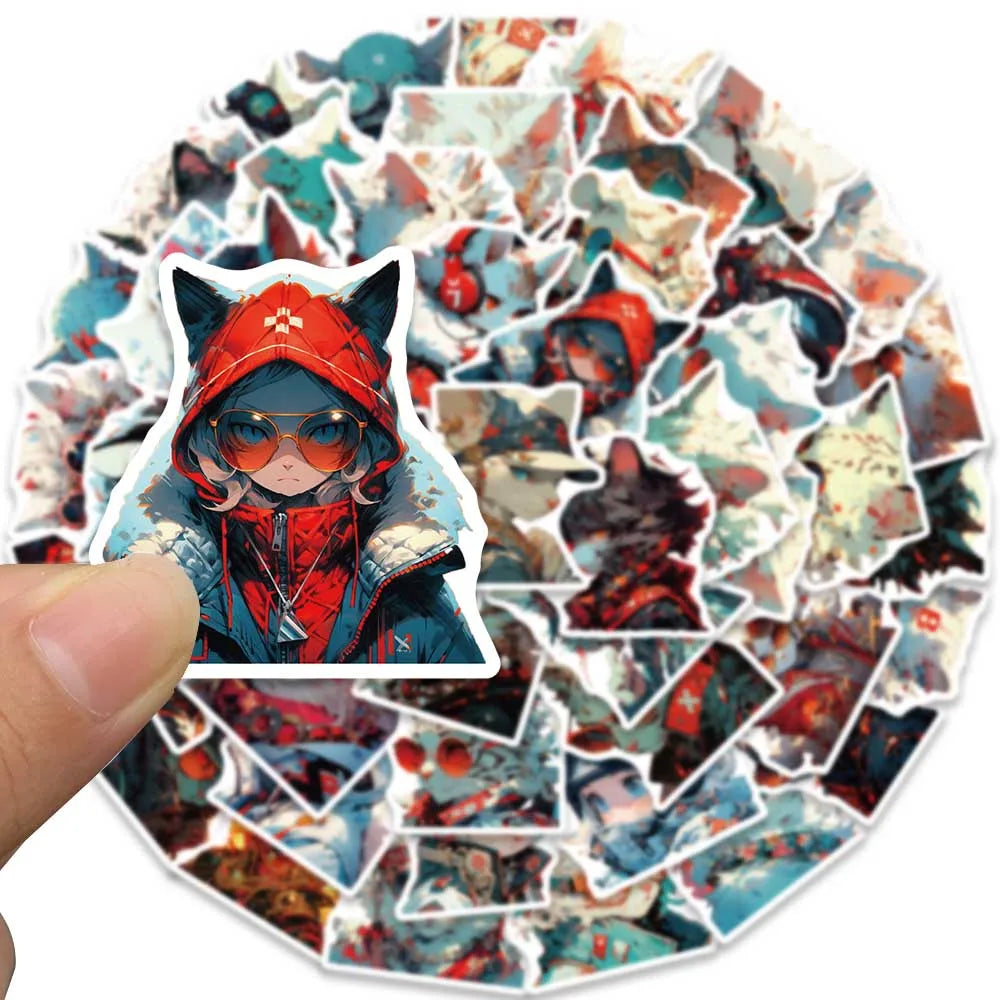 50pcs Cool Cartoon Punk Cats Anime Sticker For Laptop Phone Water Bottle Guitar DIY Waterproof Graffiti Luggage Vinyl Decals (ONLINE ORDER ONLY)