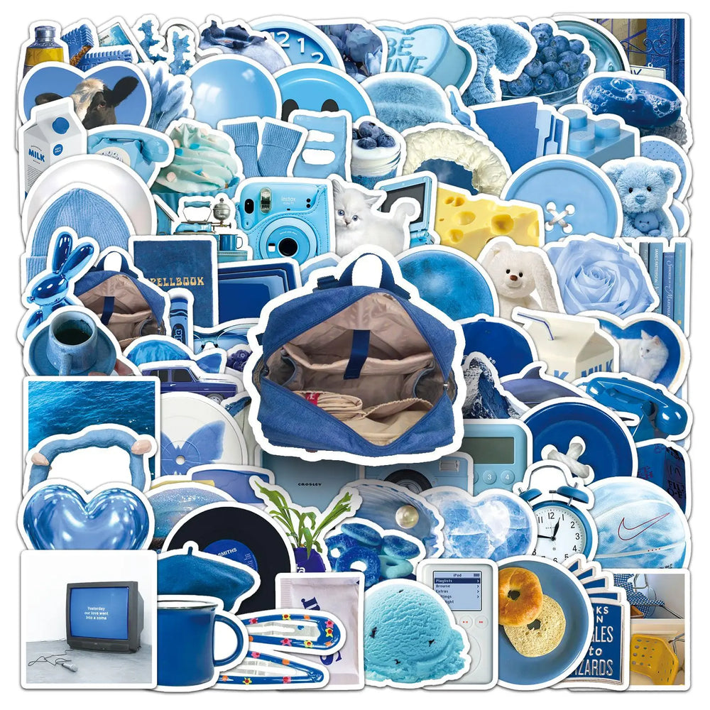 Blue Aesthetic Stickers Pack: Cartoon Decals for Notebook, Phone, Laptop, Bike, Kids Toy (Online Order Only)