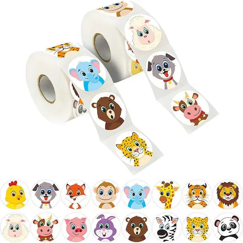 50-500pcs 1Inch Cute Cartoon Stickers Zoo Scrapbook Sticker Roll Labels For Kids DIY Toys Decoration Gift Box Stationery Sticker (ONLINE ORDER ONLY)