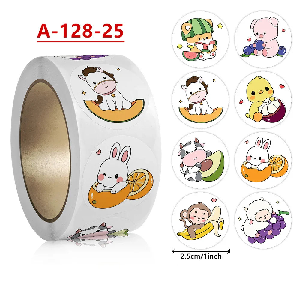 100-500Pcs 2.5cm Korean Cute Animal Stickers Roll for Envelope Praise Reward Student Kid Work Label Kawaii Stationery Seal Lable (Online Order Only)