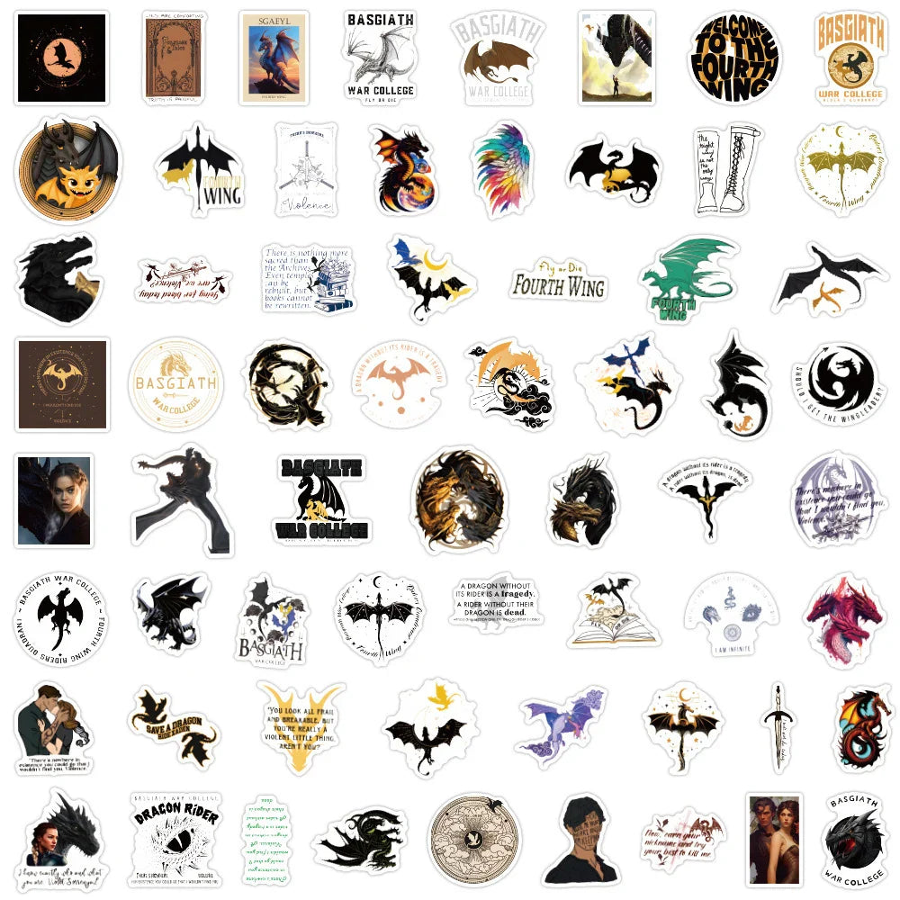 10/30/50/120pcs Fantasy Novel Fourth Wing Cool Stickers Decal Laptop Phone Car Guitar Notebook Fridge Waterproof Sticker Kid Toy (ONLINE ORDER ONLY)