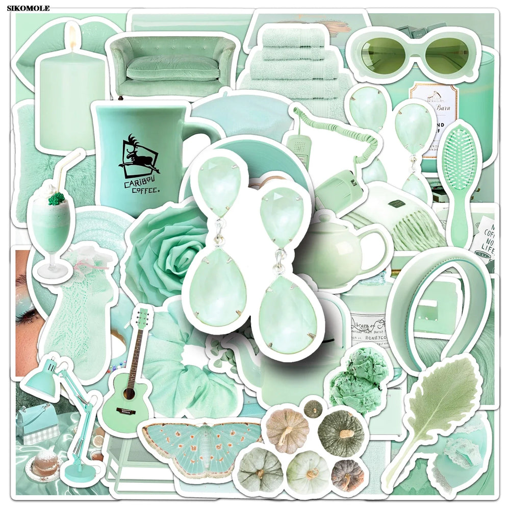 Cartoon Mint Green Graffiti Stickers Pack for DIY, Car, Motorcycle Decor (Online Order Only)