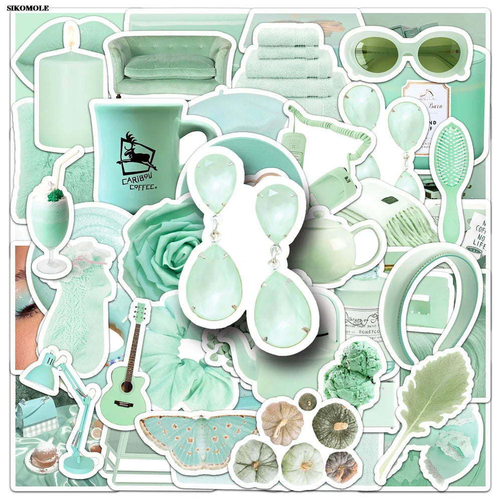 Cartoon Mint Green Graffiti Stickers Pack for DIY, Car, Motorcycle Decor (Online Order Only)