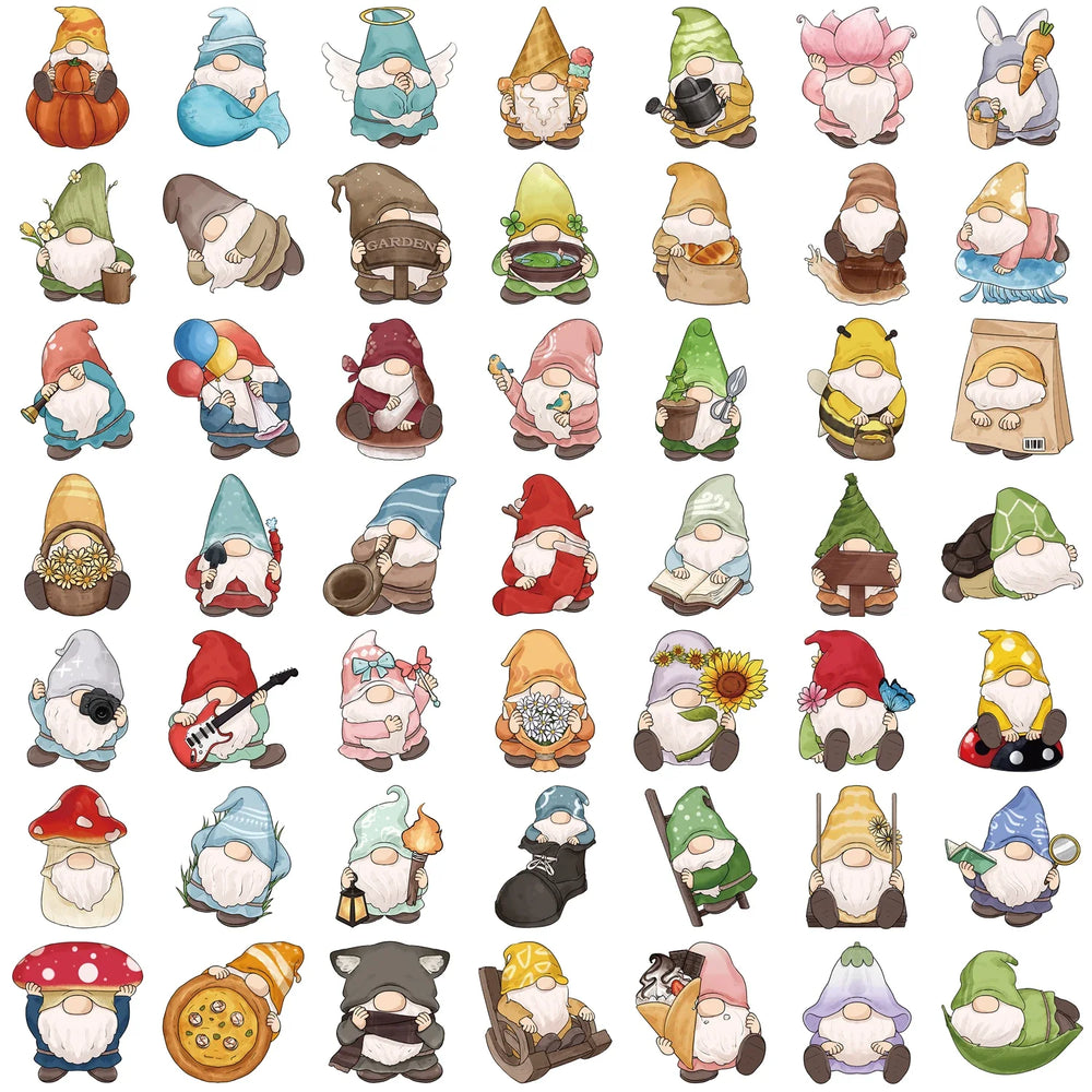 50PCS Gnome Dwarf Stickers Waterproof Vinly Stickers Decorative DIY Graffiti Luggage Stickers Children's Toys (ONLINE ORDER ONLY)