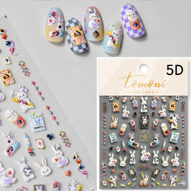 Poker Red Love Heart Square Grid Star Moon Card Pattern Spade Retro 3D Self Adhesive Nail Art Decoration Sticker Manicure Decals (Online Order Only)