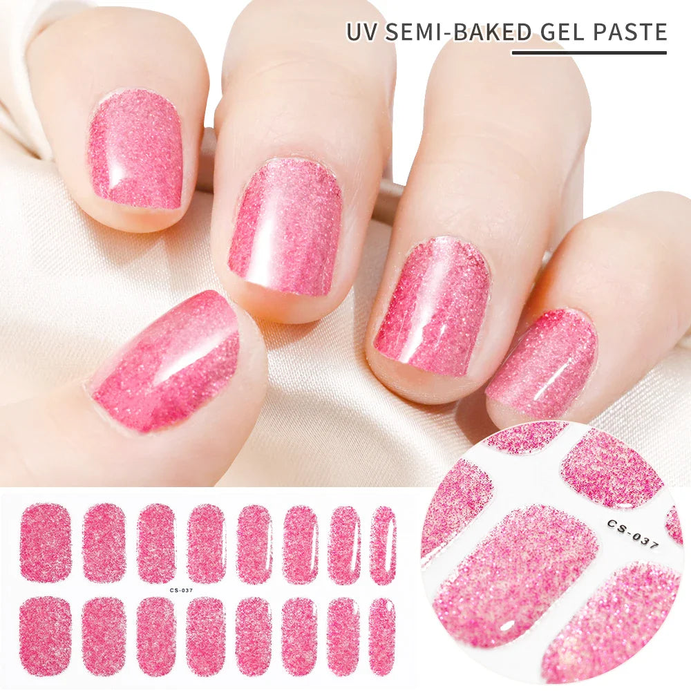 Nude Pink French Semi-Cured Gel Nail Patch Slider Adhesive Waterproof Long Lasting Full Cover Gel Nail Sticker UV Lamp Needed *^ (ONLINE ORDER ONLY)