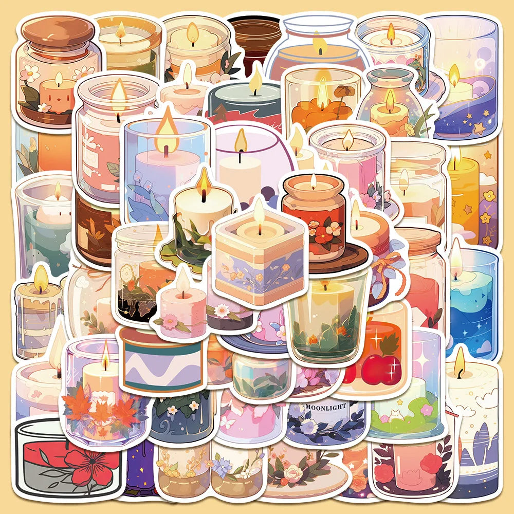 50pcs Cartoon Fresh Scented Candle Graffiti Stickers for Helmet, Wall, DIY Decor (Online Order Only)