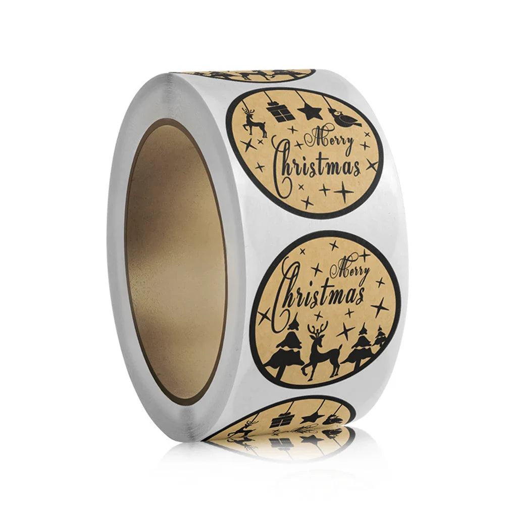 100-500pcs Brown Merry Christmas kraft paper Stickers Holiday Sticker Decor Party bake Envelope business Seal Label (ONLINE ORDER ONLY)