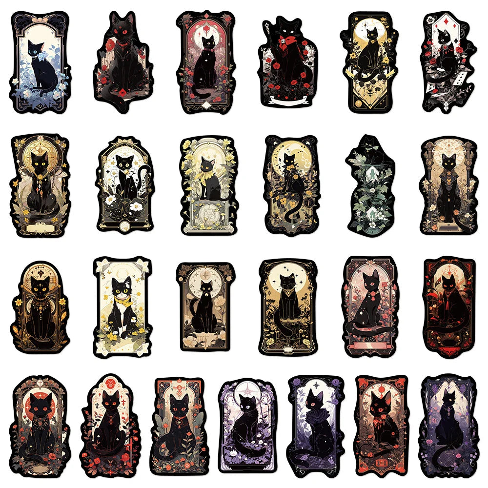 10/30/50pcs Gothic Dark Black Cat Moon Aesthetic Stickers Cool Goth Decals Skateboard Laptop Phone Car Decoration Sticker Toys (ONLINE ORDER ONLY)