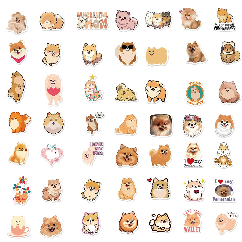 50PCS Cartoon Cute Pomeranian Stickers Dog Creative Personality Graffiti Waterproof Sticker For Suitcase Refrigerator Skateboard (ONLINE ORDER ONLY)