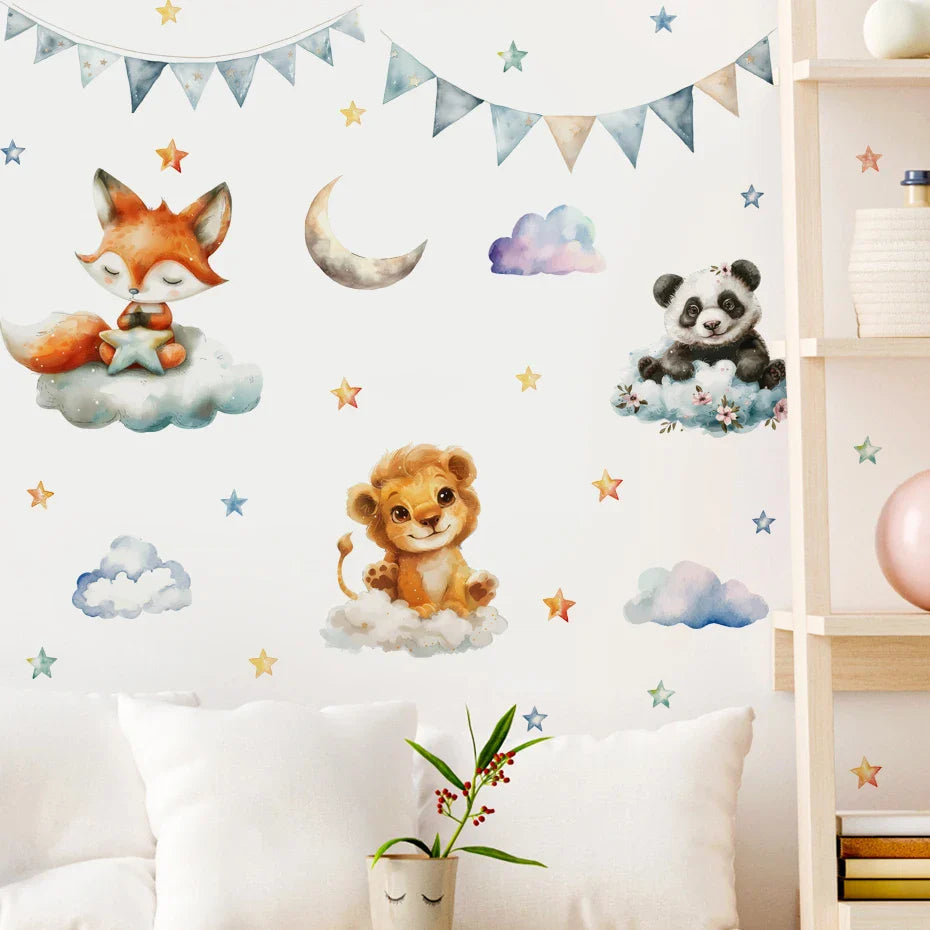 Fox Lion Clouds Animal Wall Stickers for Kids Room Decor (Online Order Only)