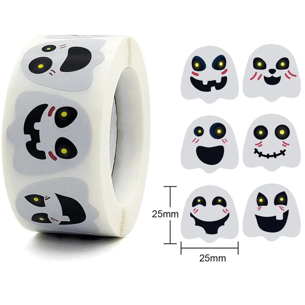 100-500pcs Halloween Sticker Ghost Labels Gift Candy Bags Seal Stickers Halloween DIY Package Paper Sticker Party Decoration (Online Order Only)