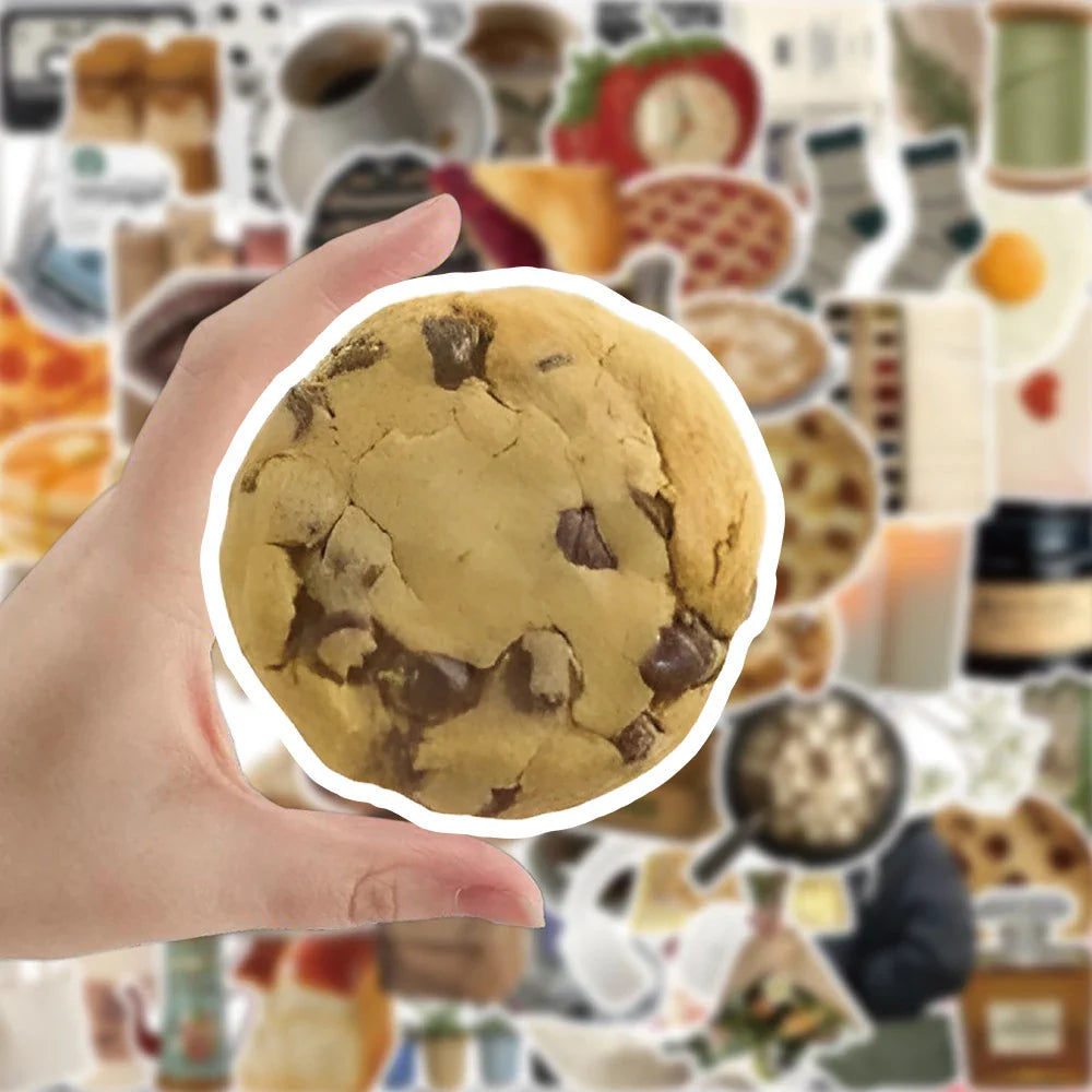 10/30/60pcs Ins Style Cute Vintage Cartoon Stickers Food Graffiti Decals DIY Laptop Notebook Scrapbook Car Wall Sticker Kids Toy (ONLINE ORDER ONLY)