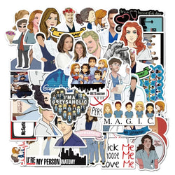 50pcs Grey's Anatomy Cartoon Stickers for Laptop, Phone, Car, Water Bottle, Suitcase, Refrigerator (Online Order Only)