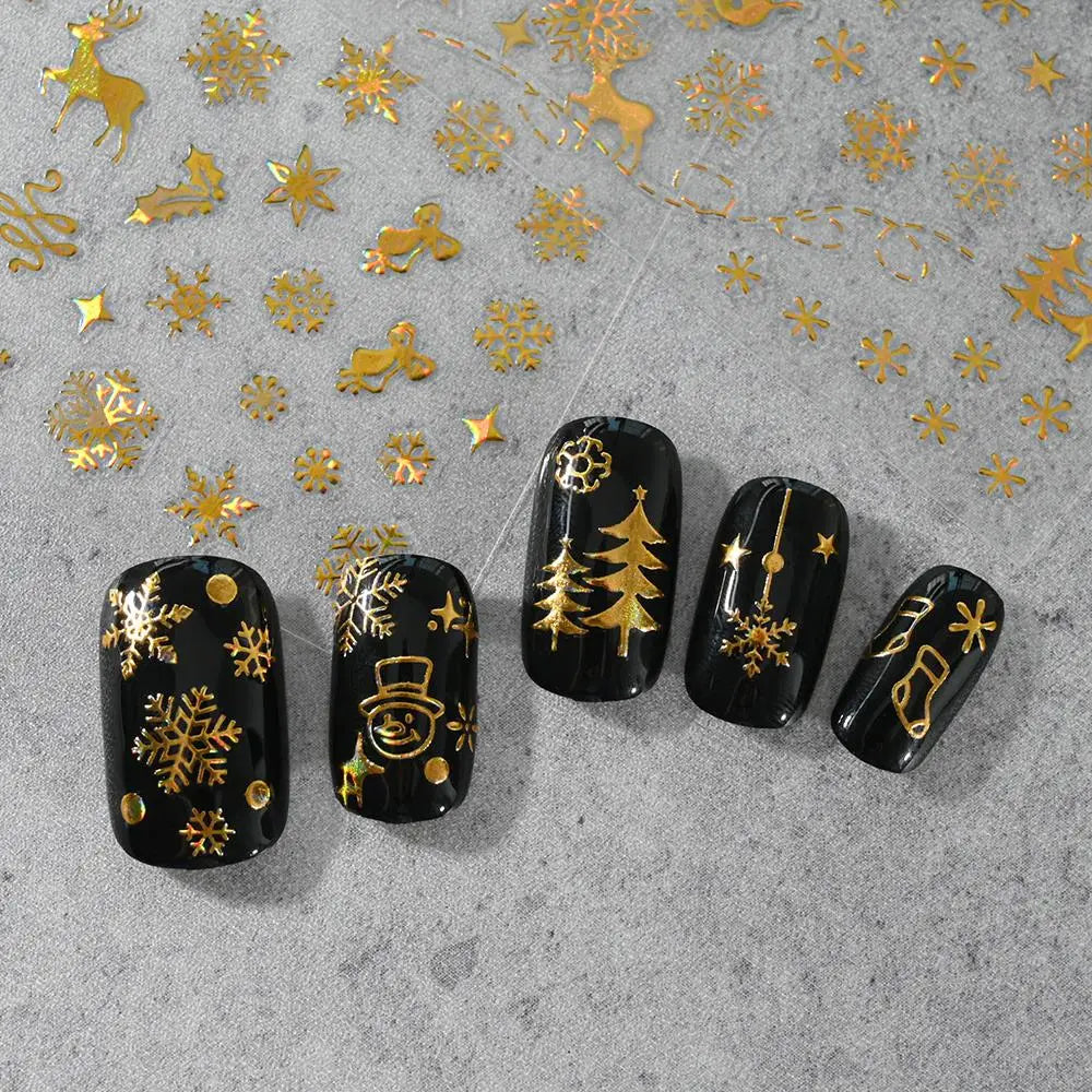 1PCS Laser Gold Snowflake Christmas Tree Nail Sticker 3D Adhesive Nail Decals Nail Art Accessories New Christmas Decoration 2024 (ONLINE ORDER ONLY)