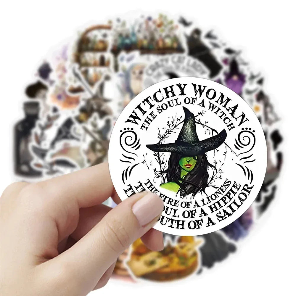 10/30/50pcs Vintage Gothic Magic World Witch Cat Anime Stickers Laptop Motorcycle Luggage Car Phone Waterproof Sticker Decals (Online Order Only)