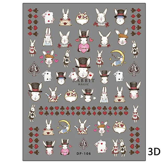 Poker Red Love Heart Square Grid Star Moon Card Pattern Spade Retro 3D Self Adhesive Nail Art Decoration Sticker Manicure Decals (Online Order Only)