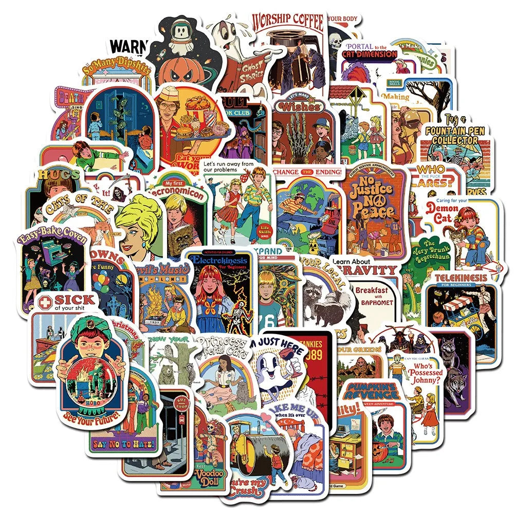 60PCS Cartoon Retro Ghost Graffiti Mixed Anime Sticker DIY Luggage Skateboard Laptop Helmet Guitar Sticker Kids Decals (ONLINE ORDER ONLY)
