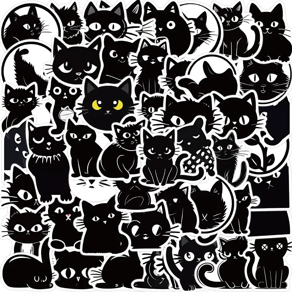 10/30/50PCS Black Cartoon Cat Sticker Kids Toys Waterproof Skateboard Fridge Bike Skateboard Phone Laptop DIY Decorative Decals (ONLINE ORDER ONLY)