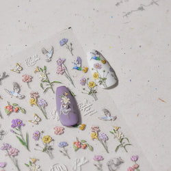 Hummingbird Iris Butterfly Peony Rose Tulip Daisy Lily Flowers Morning Glory Pearl Rhinestones Nail Art Sticker Decoration Decal (ONLINE ORDER ONLY)