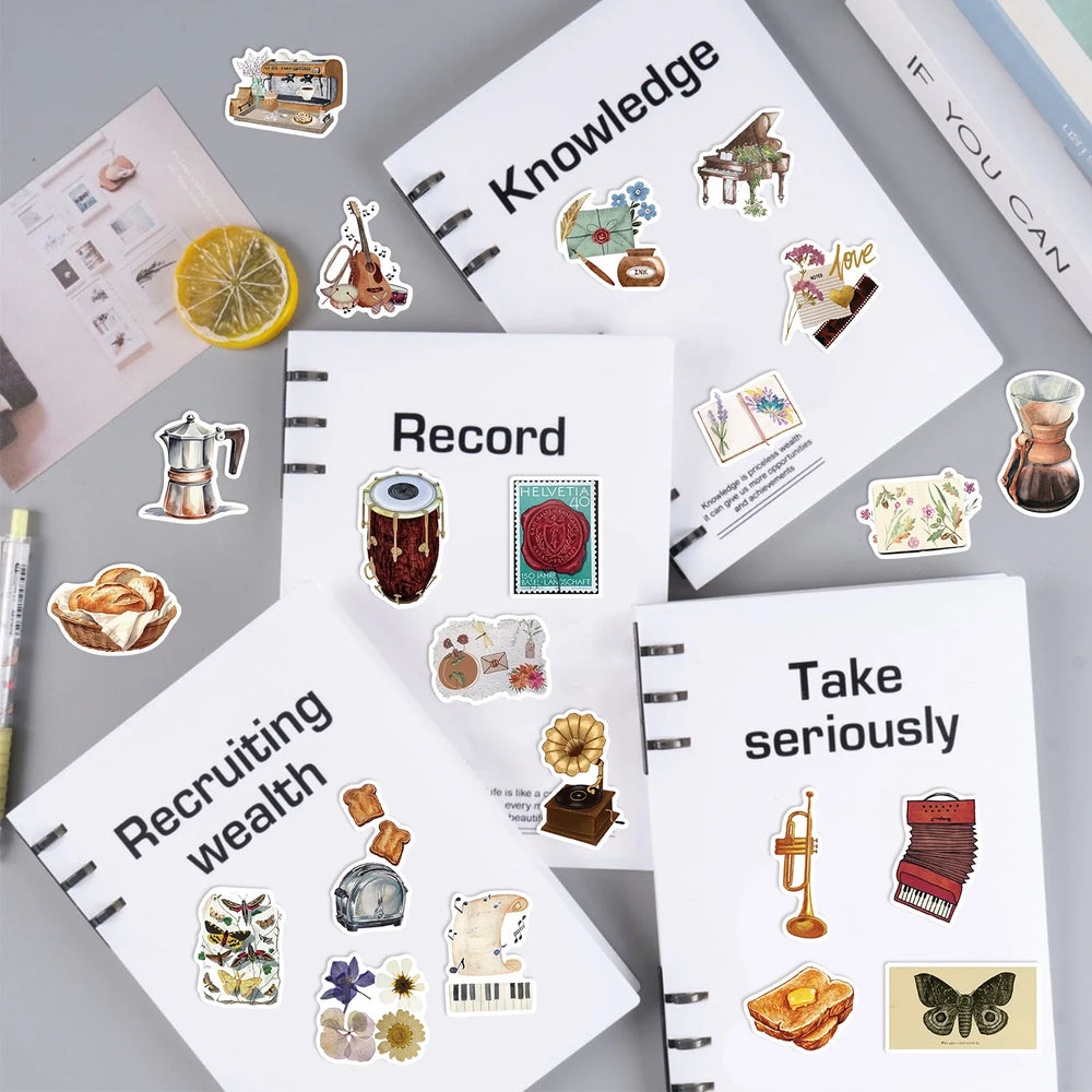 50pcs Time Secret Love Retro Notebook Sticker Aesthetics Cartoon Decals Waterproof Stickers Pack Party Decoration Gift Toys (ONLINE ORDER ONLY)