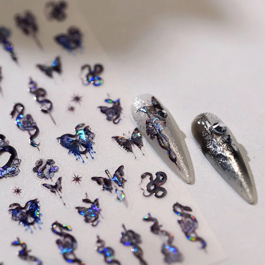 Dark Sword Coiled Snake Cross Butterfly Wing Starburst Starlight Gothic Reptile Animals Nail Art Sticker Festival Manicure Decal (ONLINE ORDER ONLY)