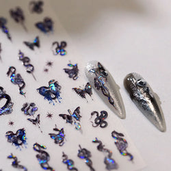 Dark Sword Coiled Snake Cross Butterfly Wing Starburst Starlight Gothic Reptile Animals Nail Art Sticker Festival Manicure Decal (ONLINE ORDER ONLY)