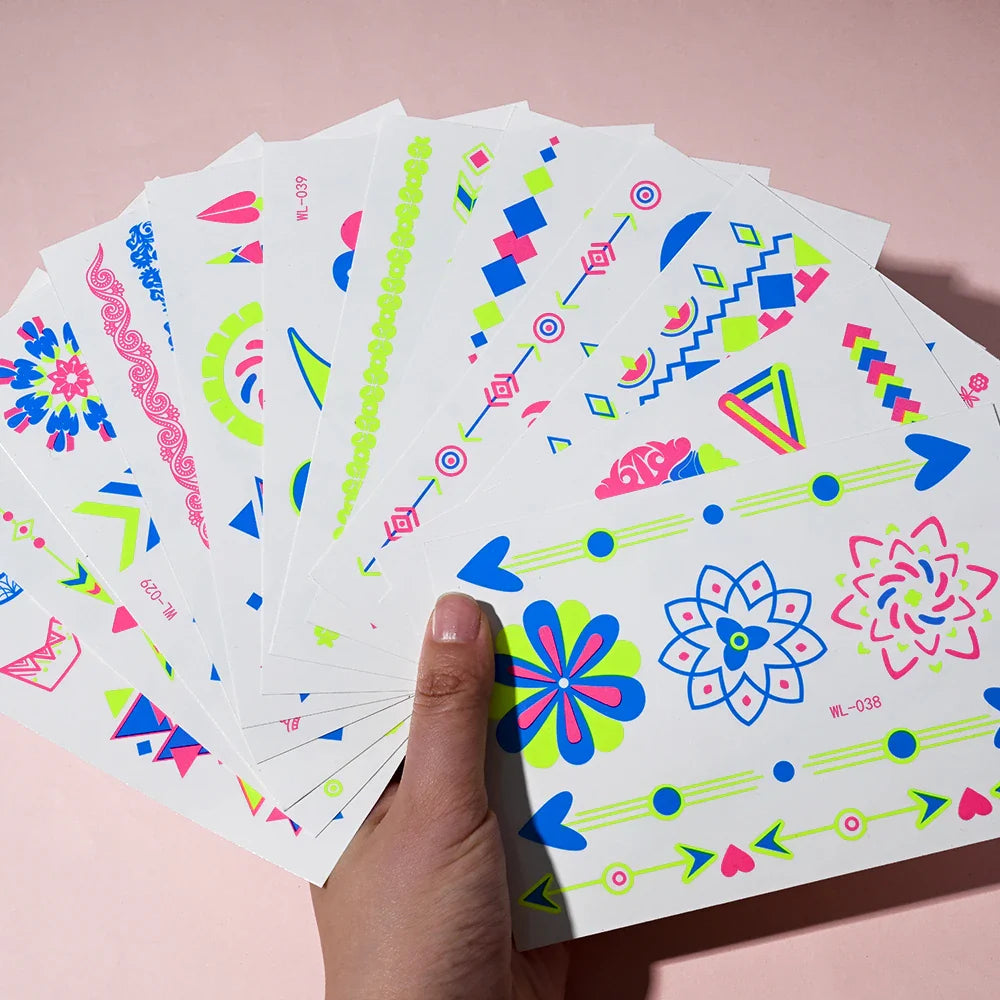 1pc Bohemia Fluorescent Sticker Luminous Temporary Tattoos Stickers UV Glow Fluorescent Tattoo Waterproof For Body Art Decals *& (Online Order Only)