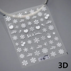 Hot Stamping Romantic White Gold Snowflakes Hexagon Winter 3D Self Adhesive Nail Art Stickers Shiny Rhinestone Manicure Decals (Online Order Only)
