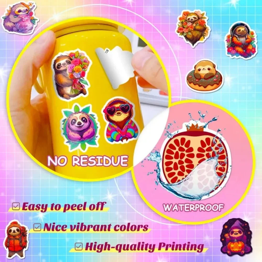 10/50Pcs Cartoon Sloth Stickers Cute Personality Creative Stationery Sticker for Laptop Refrigerator Helmet Bike Guitar Kids Toy (ONLINE ORDER ONLY)