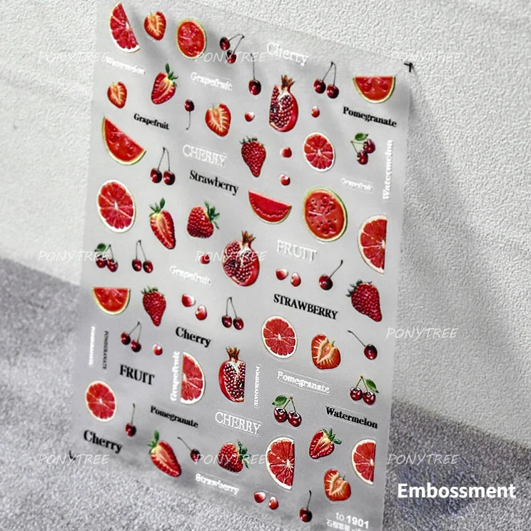 Lovely Mini Red Cherry Jelly Star Sun Fruit Charming Silver 3D 5D Self Adhesive Nail Art Stickers Cute Manicure Decals Wholesale (ONLINE ORDER ONLY)