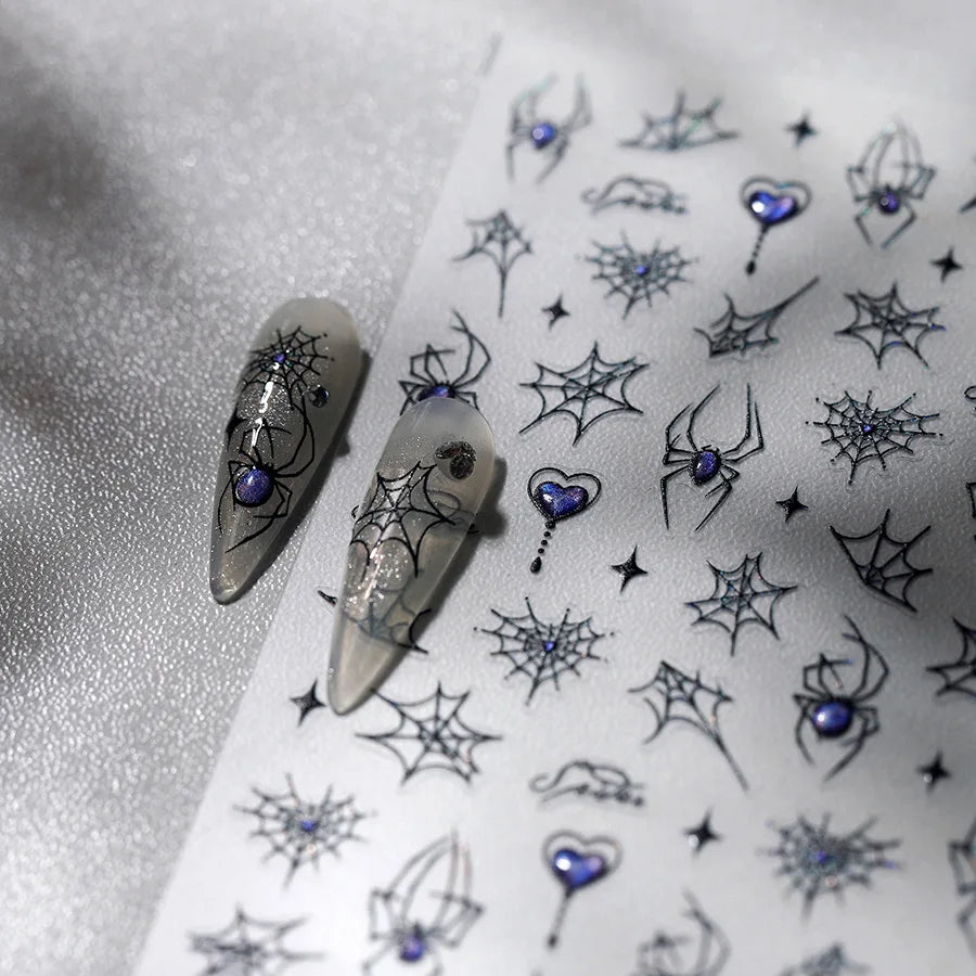 Cat Eye Shiny Blue Purple Spider Cross Love Heart Star Snake Web Jelly Thrilling Nail Art Stickers Manicure Decals Halloween (ONLINE ORDER ONLY)