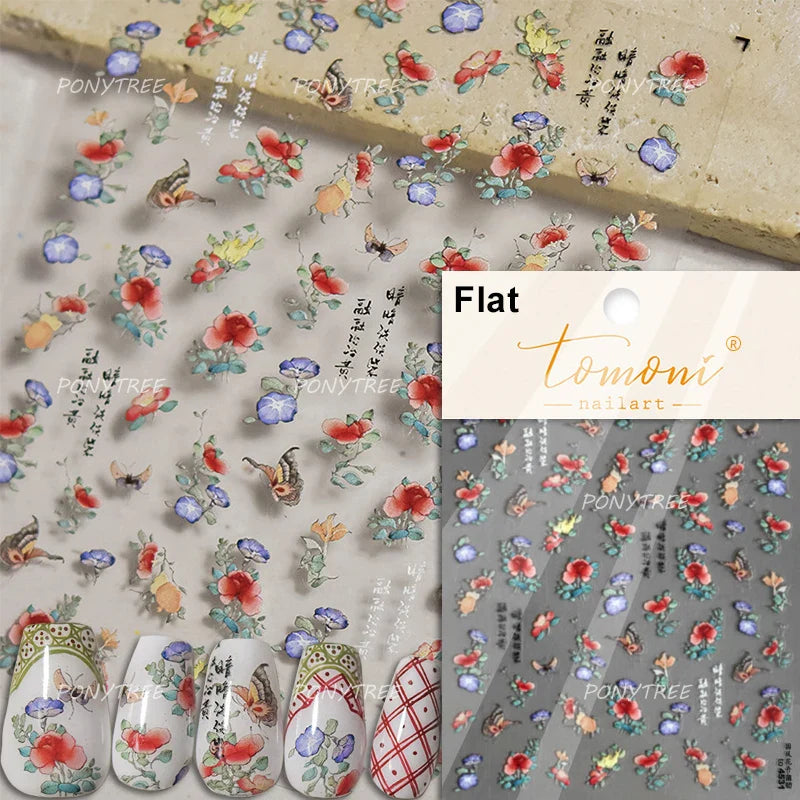 Peony Paeonia Lactiflora Rich Glory Flower Butterfly Ancient Fan Tassels Caved Window Adhesive Nail Art Sticker Manicure Decals (ONLINE ORDER ONLY)
