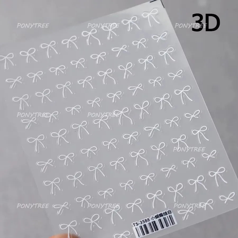 White Black Pink Bowknot Lace Star Pearl Tassel Pendant Shiny 5D Embossed Relief Self Adhesive Nail Art Stickers Manicure Decals (ONLINE ORDER ONLY)