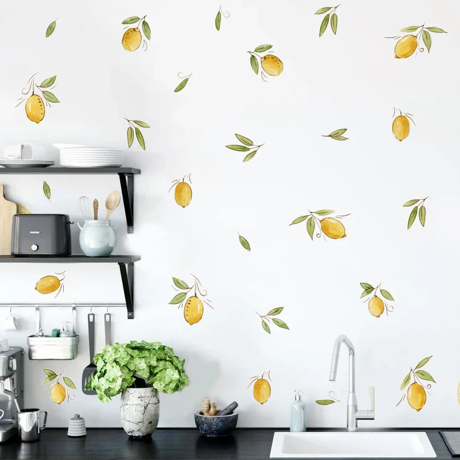 Cartoon Lemon Leaves Watercolor Wall Stickers Vinyl Removable Decals Kids Room Decor (Online Order Only)