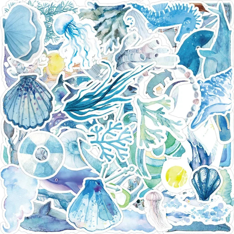 Blue Ocean Graffiti Stickers for Luggage, Water Bottle, Phone, Laptop, Guitar, Scrapbook, Car, Wall Decal - 10/25/50pcs Aesthetic Set (Online Order Only)