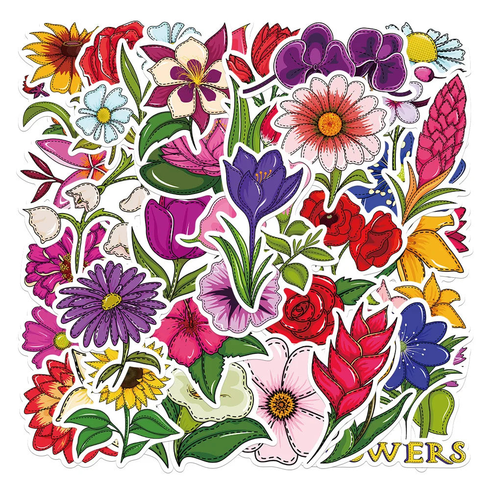 40Pcs Mixed Pretty Flowers Stickers DIY Bike Travel Luggage Guitar Laptop Cool Graffiti Sticker Decals Classic Kids Toys (Online Order Only)