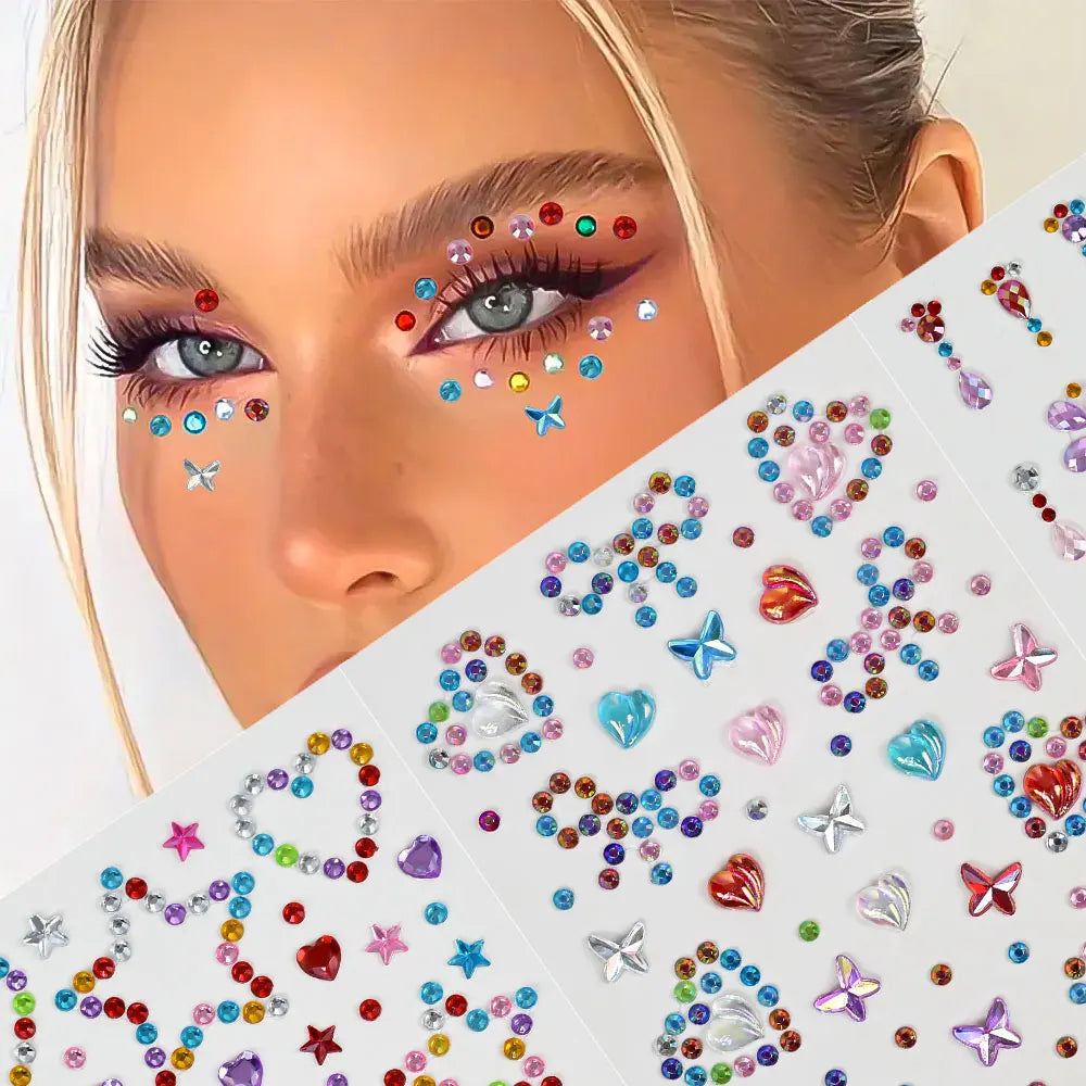 1pc Star-Shaped Rhinestone Sticker Sparkling Acrylic Rhinestone Face Decals Butterfly & Floral Designs for Party/Stage/Festivals (ONLINE ORDER ONLY)