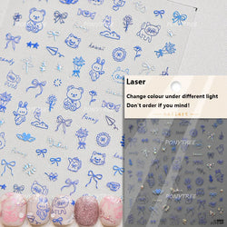 Cute Bear Teddy Birthday Party Maillard Bear Cake Flower Bouquet Lucky Love Heart 5D Adhesive Nail Art Sticker Manicure Decals (Online Order Only)